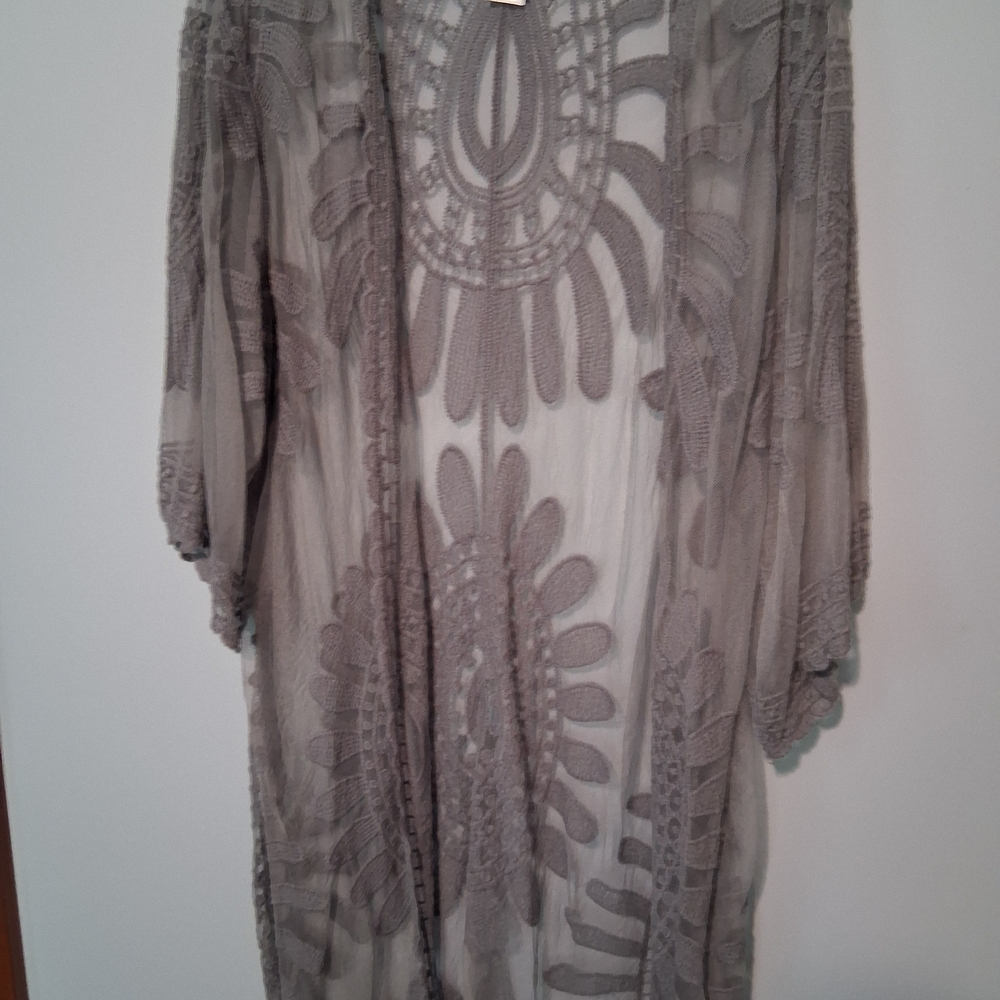Gray Embroidered Kimono Cardigan
